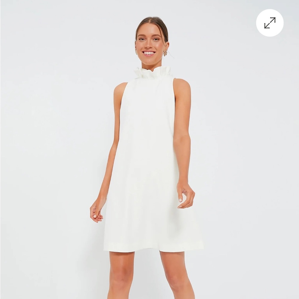 Tuckernuck Cream Ruffle Neck Mini Dress
